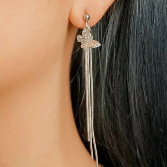 4/$25 All Flutter Butterfly Chain Linear Drop Earrings - Picture 5 of 5